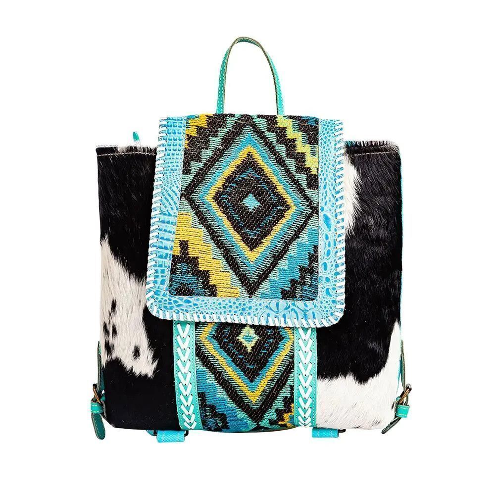 Myra Bag Handmade Tonga Backpack Upcycled Canvas & Cowhide Leather